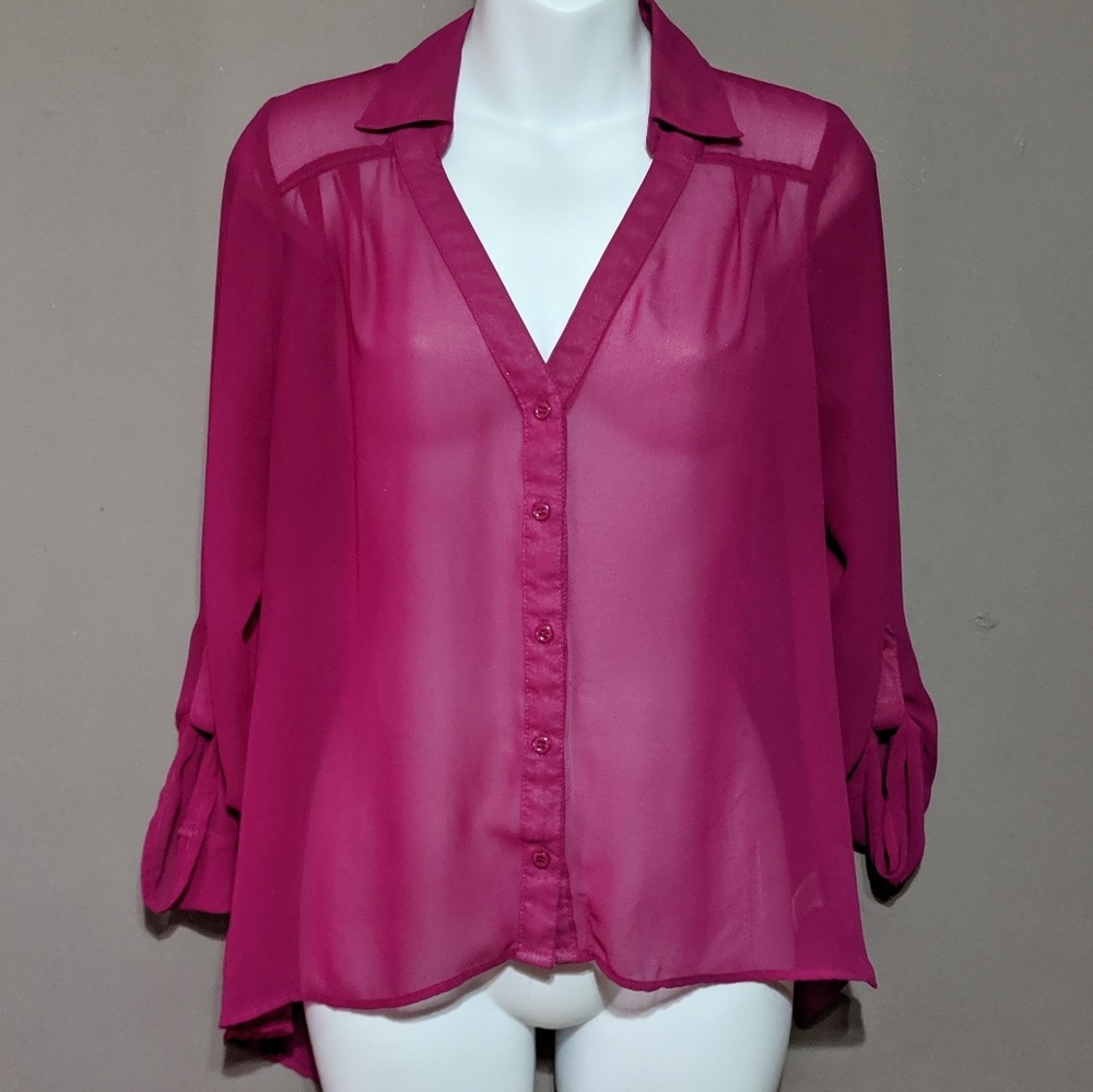 Sheer pink button up shirt